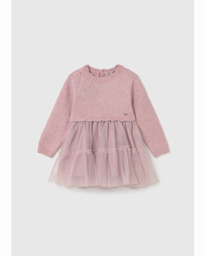 Leather Indoor kids' outfits Mayoral Knit & Tulle Dress - Crystal Pink