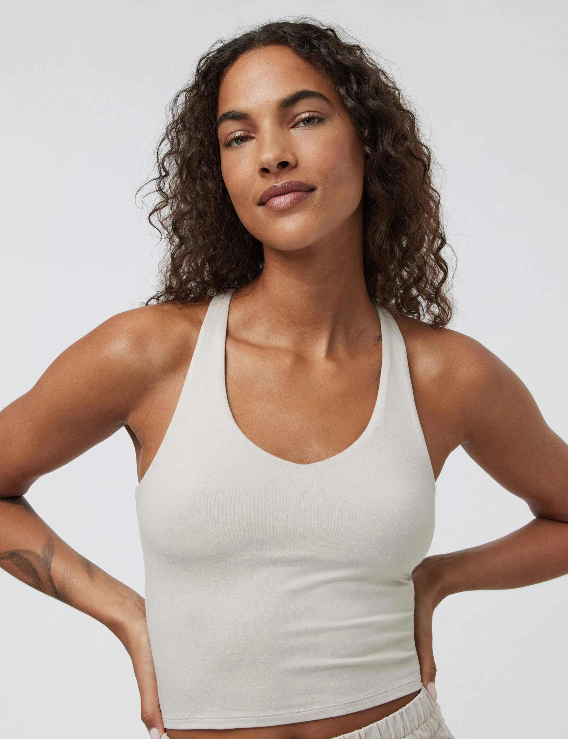 GarmentWashed Texture Halo Performance Crop 2.0 - Ecru Heather