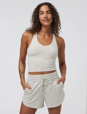 Halo Performance Crop 2.0 - Ecru Heather Flattering Drape Multi Directional Mobility