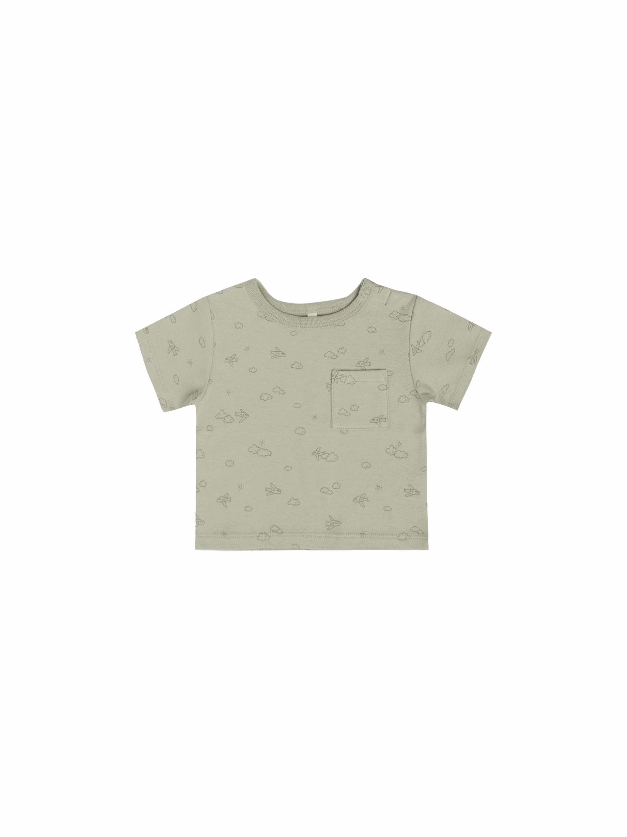 Unlined Quincy Mae Boxy Pocket Tee - Airplanes