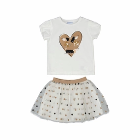 Modern Mayoral Tulle Skirt Set - Natural