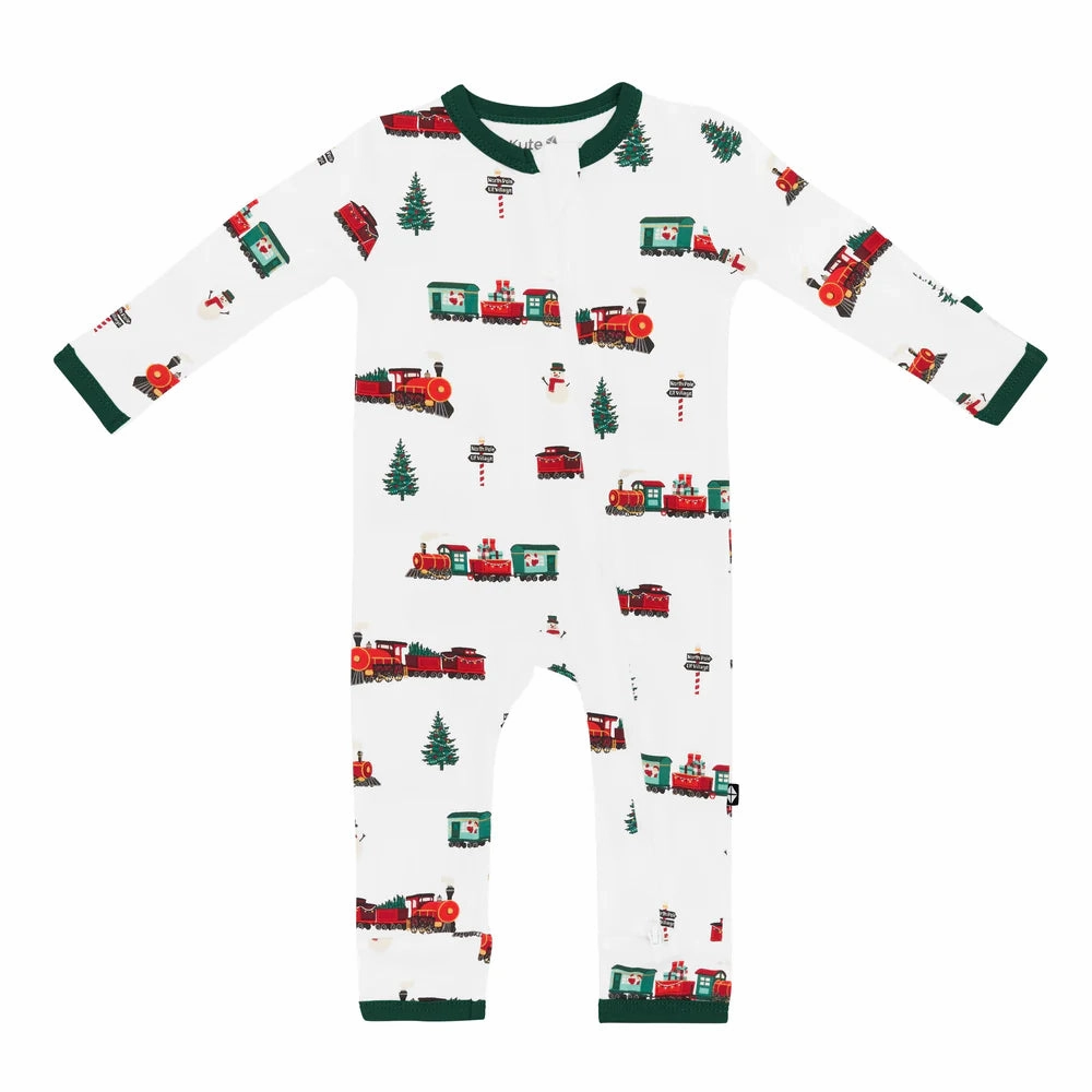 Kyte Baby Zippered Romper - Holiday Train Pure Fit NonIrritatingSeams