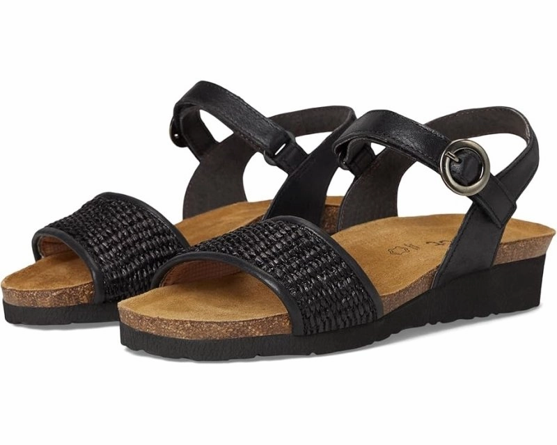 Naot Women's Cecile - Shiny Black/Black Raffia Eco Core Faith Core