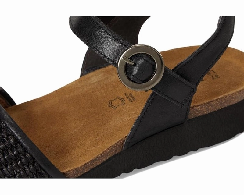 NonRestrictive Cut Naot Women's Cecile - Shiny Black/Black Raffia