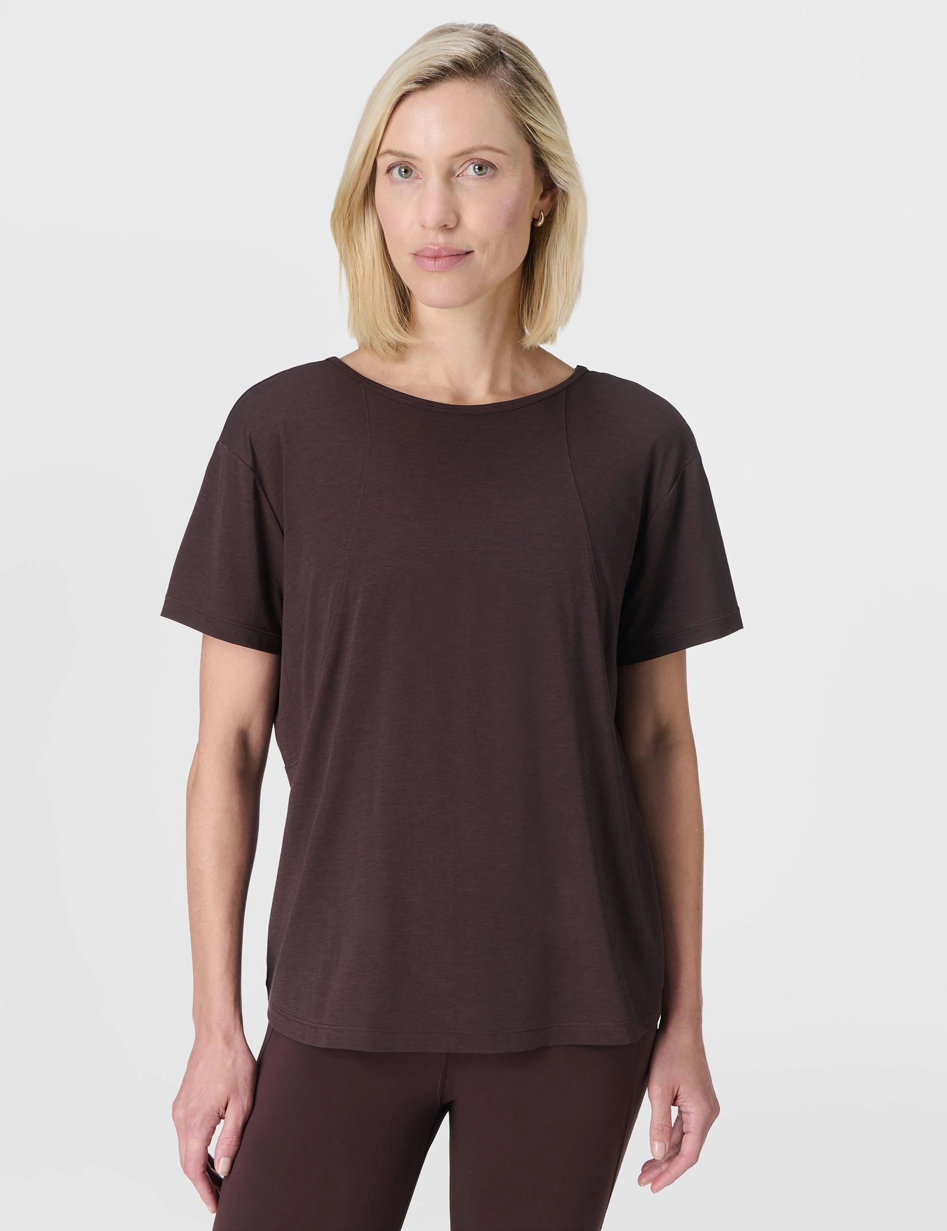 casual top Ergonomic Cut Soft Flow Strappy Back Boxy Tee - Sable Brown