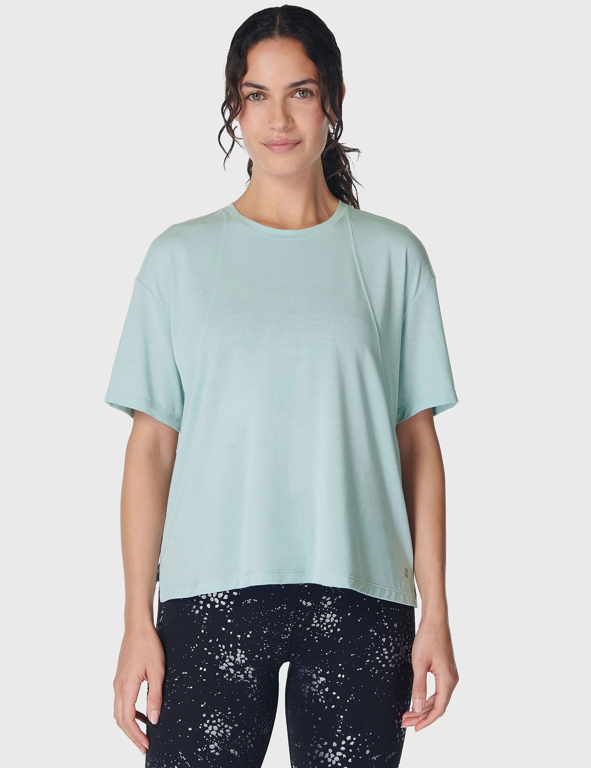 Quiet Luxury Relaxed trousers Soft Flow Studio T-Shirt - Muted Teal Blue