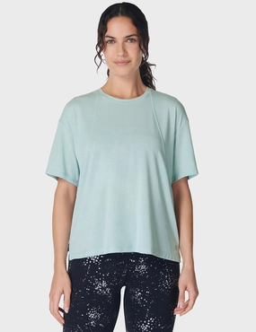 Quiet Luxury Relaxed trousers Soft Flow Studio T-Shirt - Muted Teal Blue