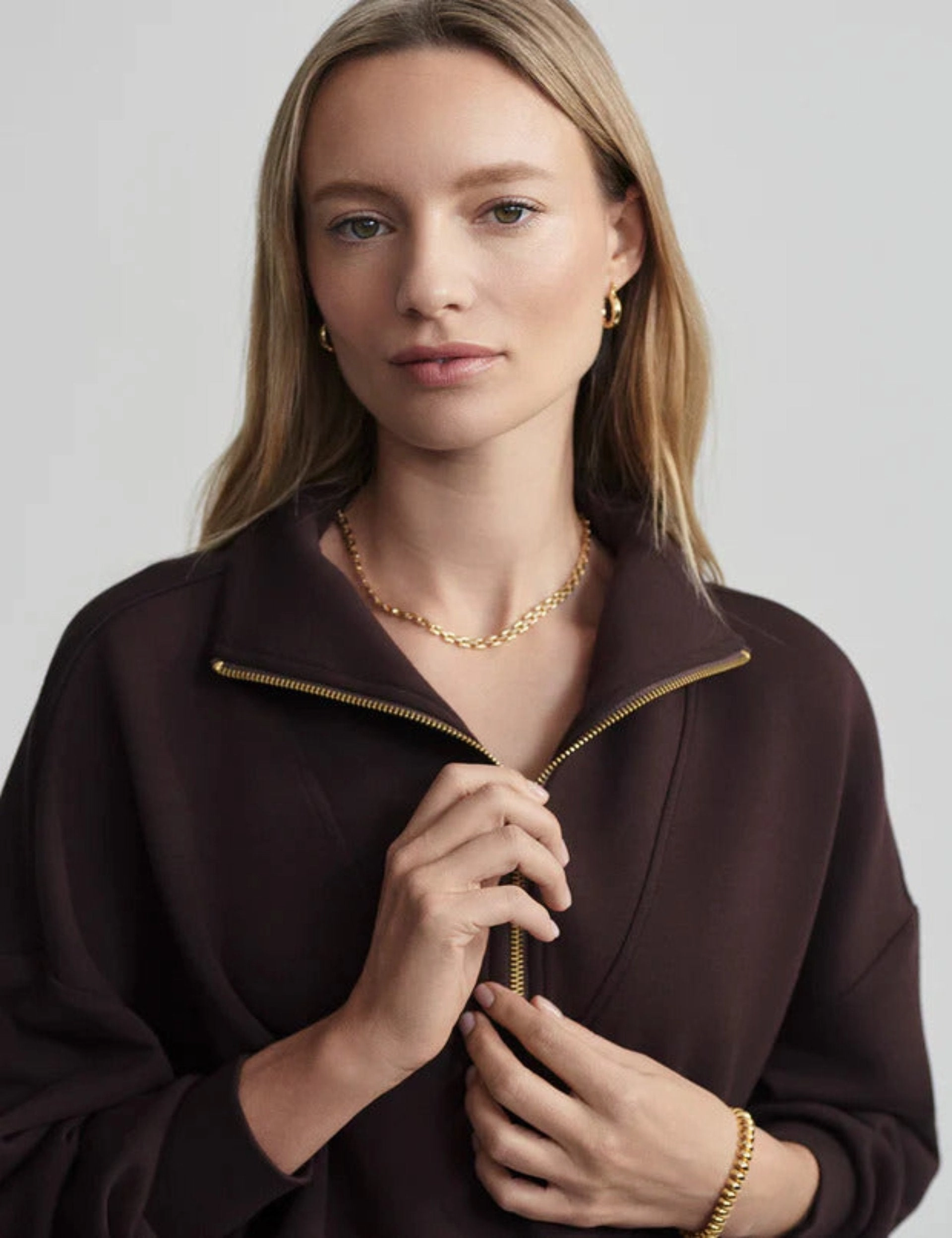 Hawley Half Zip Sweat - Coffee Bean Sporty Fit Warm Lining