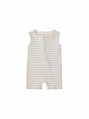 Matte finish kids' clothes Pirate costumes for kids Quincy Mae Ribbed Henley Romper - Silver Stripe