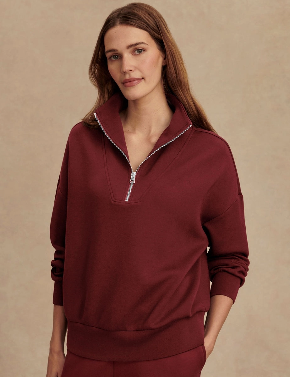 Casual Protection Hawley Half Zip Sweat - New Maroon