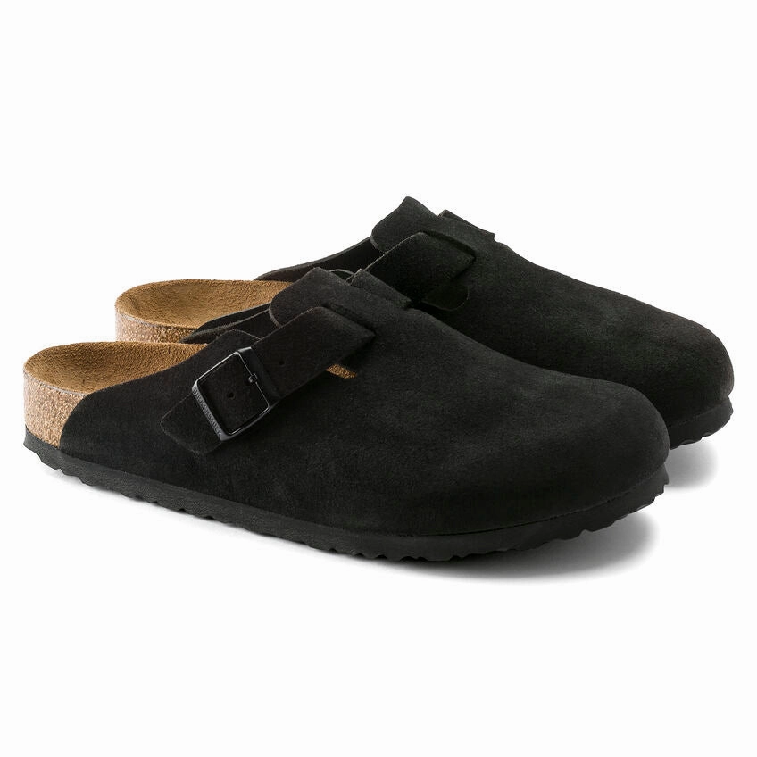 Birkenstock Boston Soft Footbed - Black Suede Virtual Fit DoubleStitchedSeams