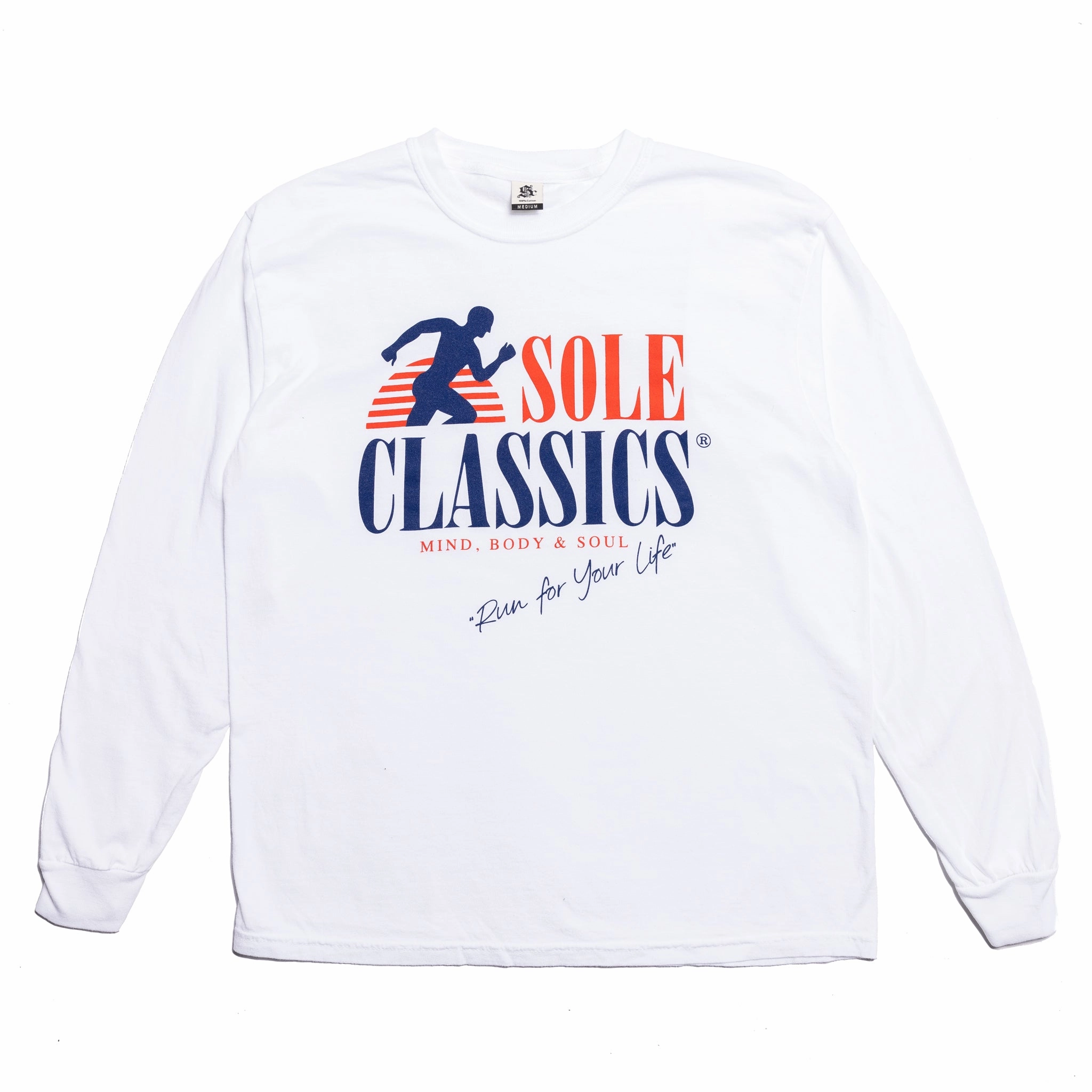 Sole Classics Run For Your Life LS Tee 'White' Fade Resistant Print Relaxed Vibe