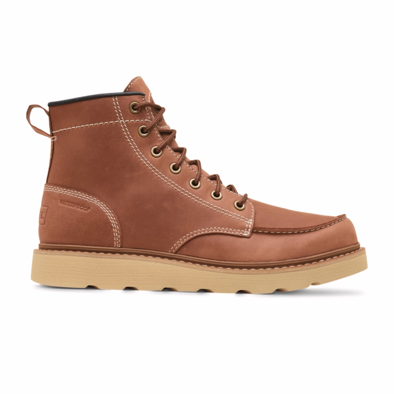 Casual Wear DoubleStitched Seams Sorel Men's Slabtown 62 Moc Waterproof - Rustic Brown/Ceramic