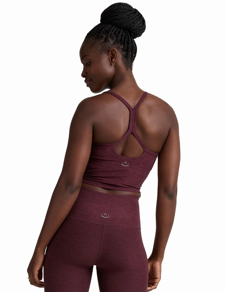 WearResistantHem Royal Charm Spacedye Slim Racerback Cropped Tank - Midnight Burgundy Heather