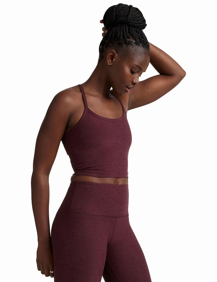 Sporty Gear QuickAccessPockets Spacedye Slim Racerback Cropped Tank - Midnight Burgundy Heather