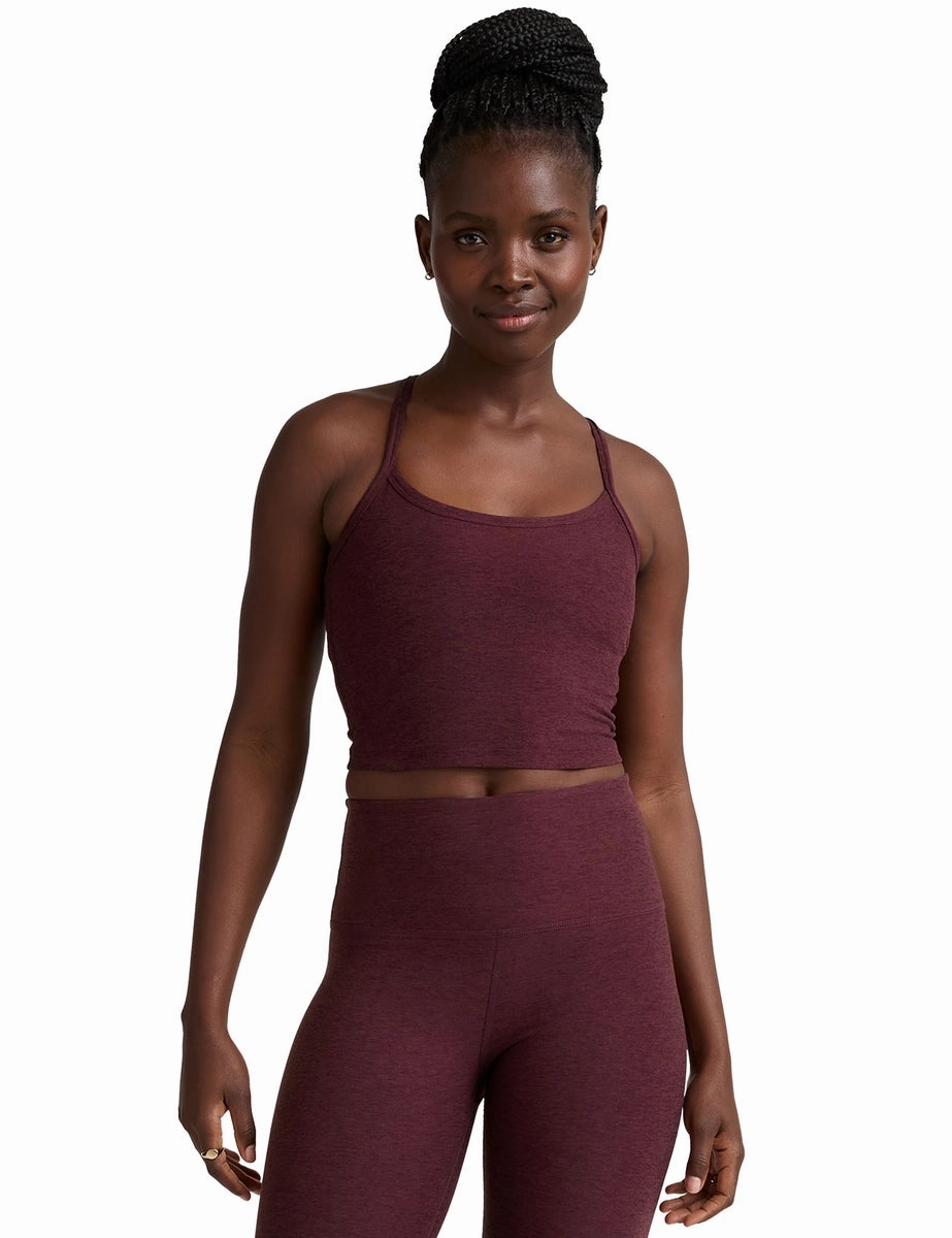 Spacedye Slim Racerback Cropped Tank - Midnight Burgundy Heather Spark Soul wrinkle free