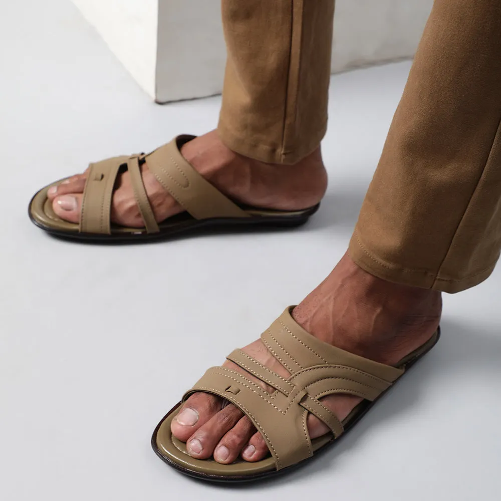 Coolers Casual Camel Slippers For Men COOL99-1 By Liberty running in a salt flat area shoes