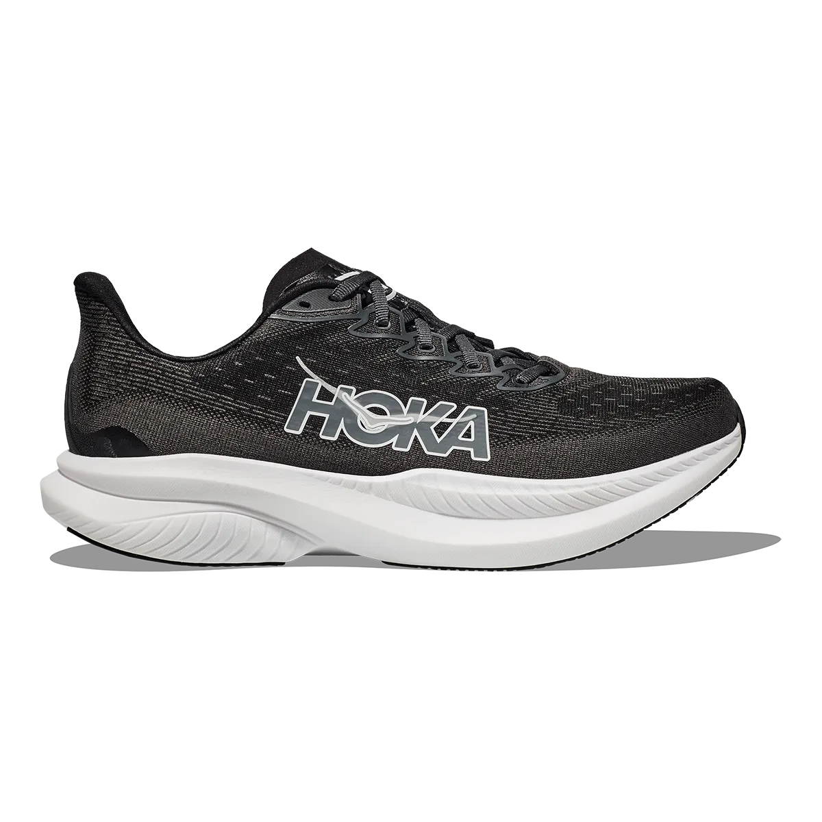 Hoka Mach 6 - Black - White Flexible Tread Pattern monochromatic running shoes
