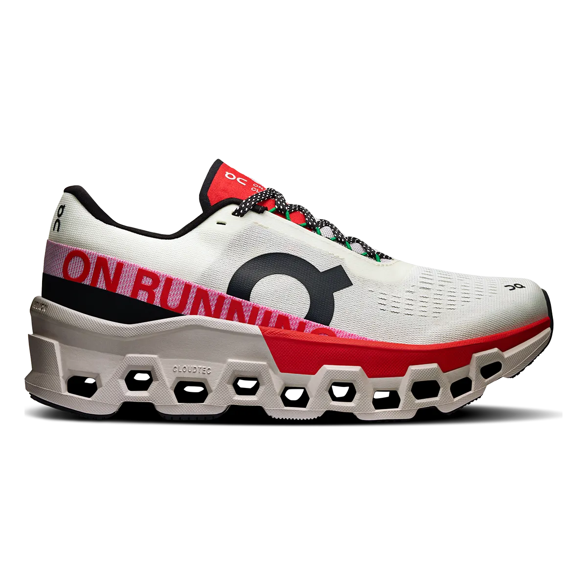 ON Cloudmonster 2 - Ivory - Red Lightweight Frame Structure Tire Tread Inspiration