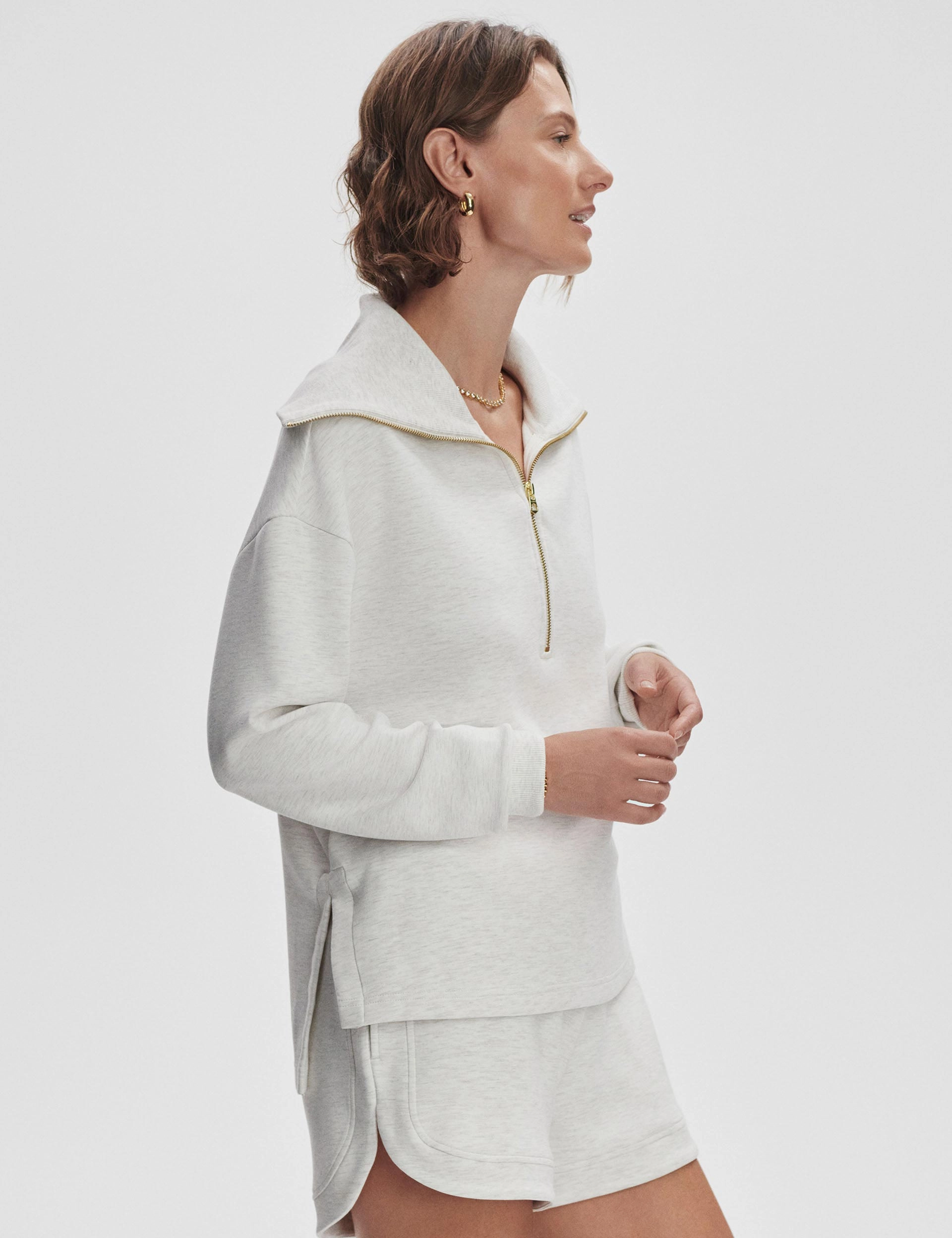 Larson Half-Zip Sweat - Ivory Marl Relaxed Waistband