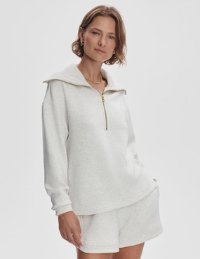 Zip Up Style Larson Half-Zip Sweat - Ivory Marl
