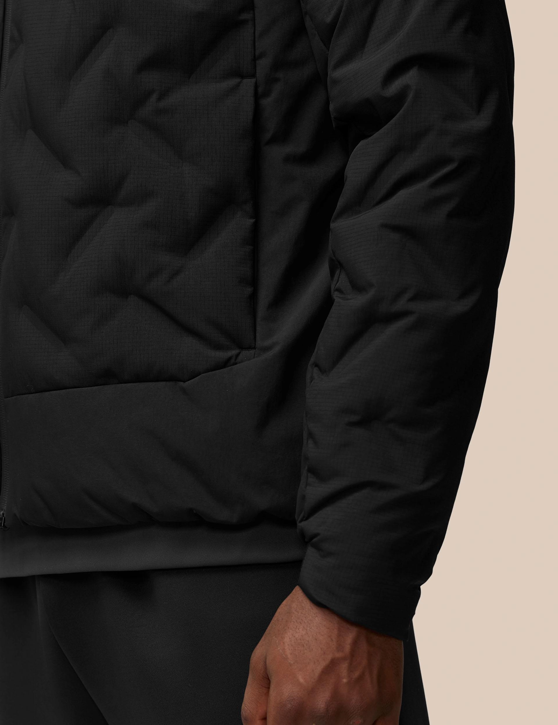 suitable for school uniforms Adjustable Waist Tabs Lightweight Wadded Zip Jacket - Black/Black