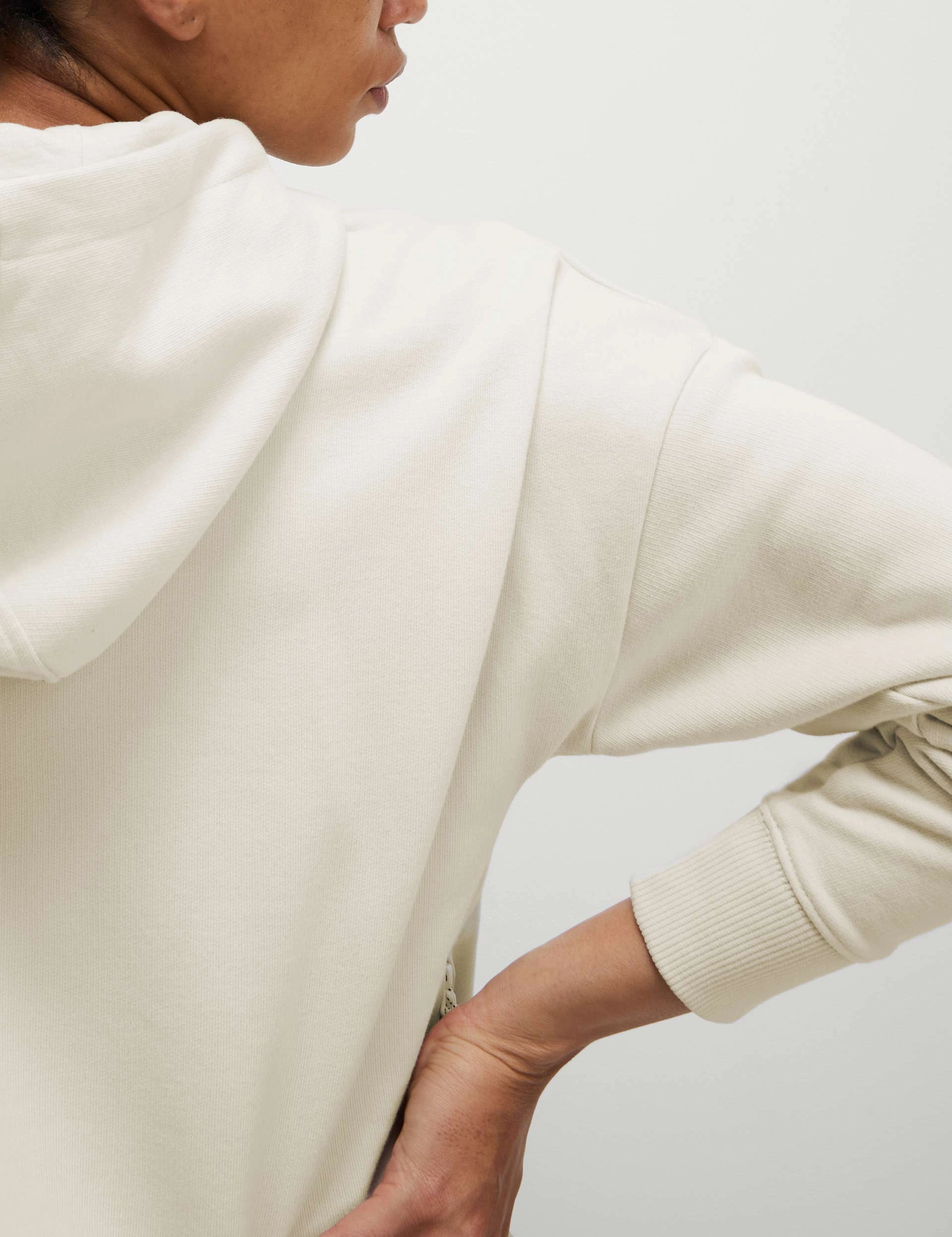 Streetwear Cotton Rich Mesh Panel Relaxed Hoodie - Ivory