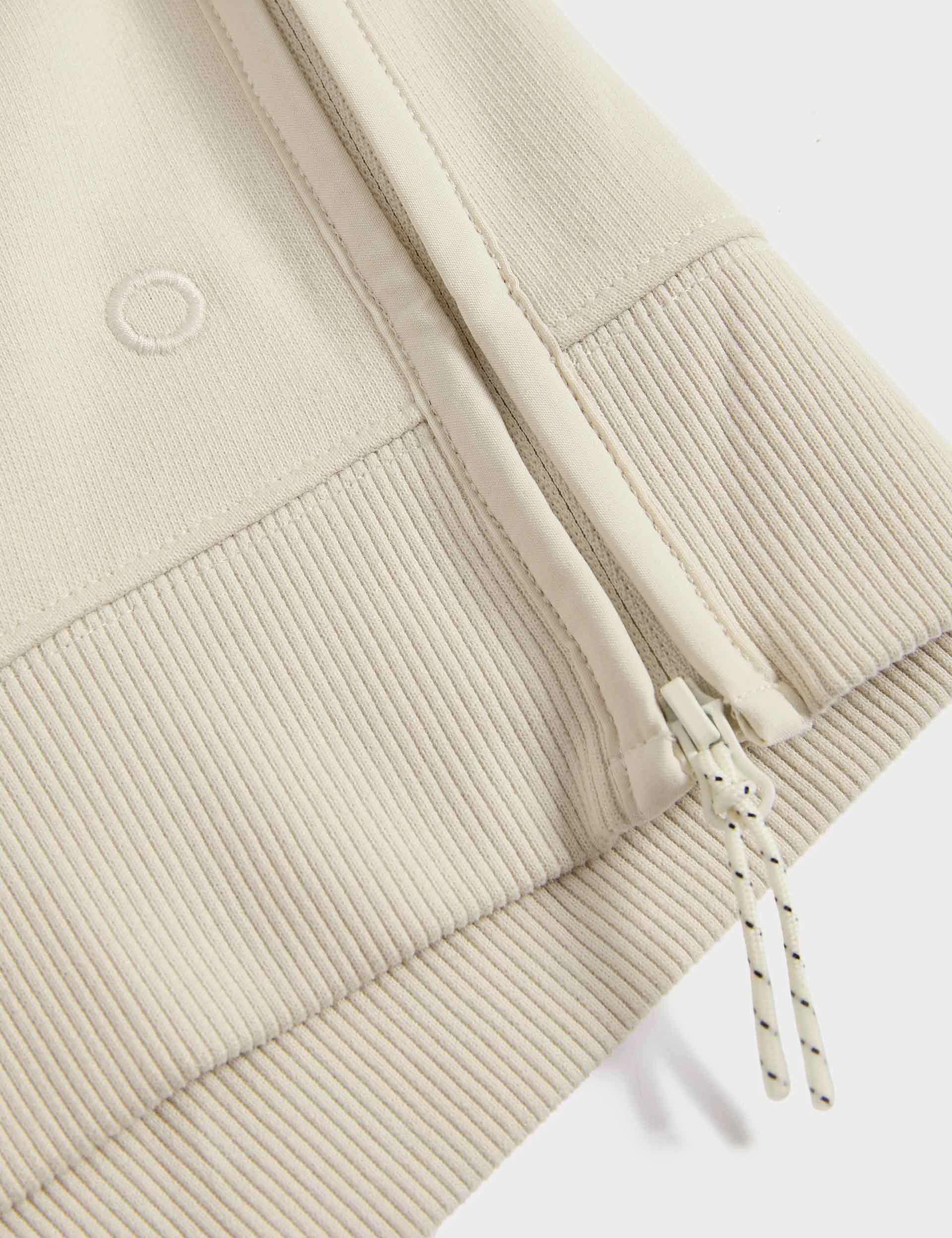 Cotton Rich Mesh Panel Relaxed Hoodie - Ivory Lion like