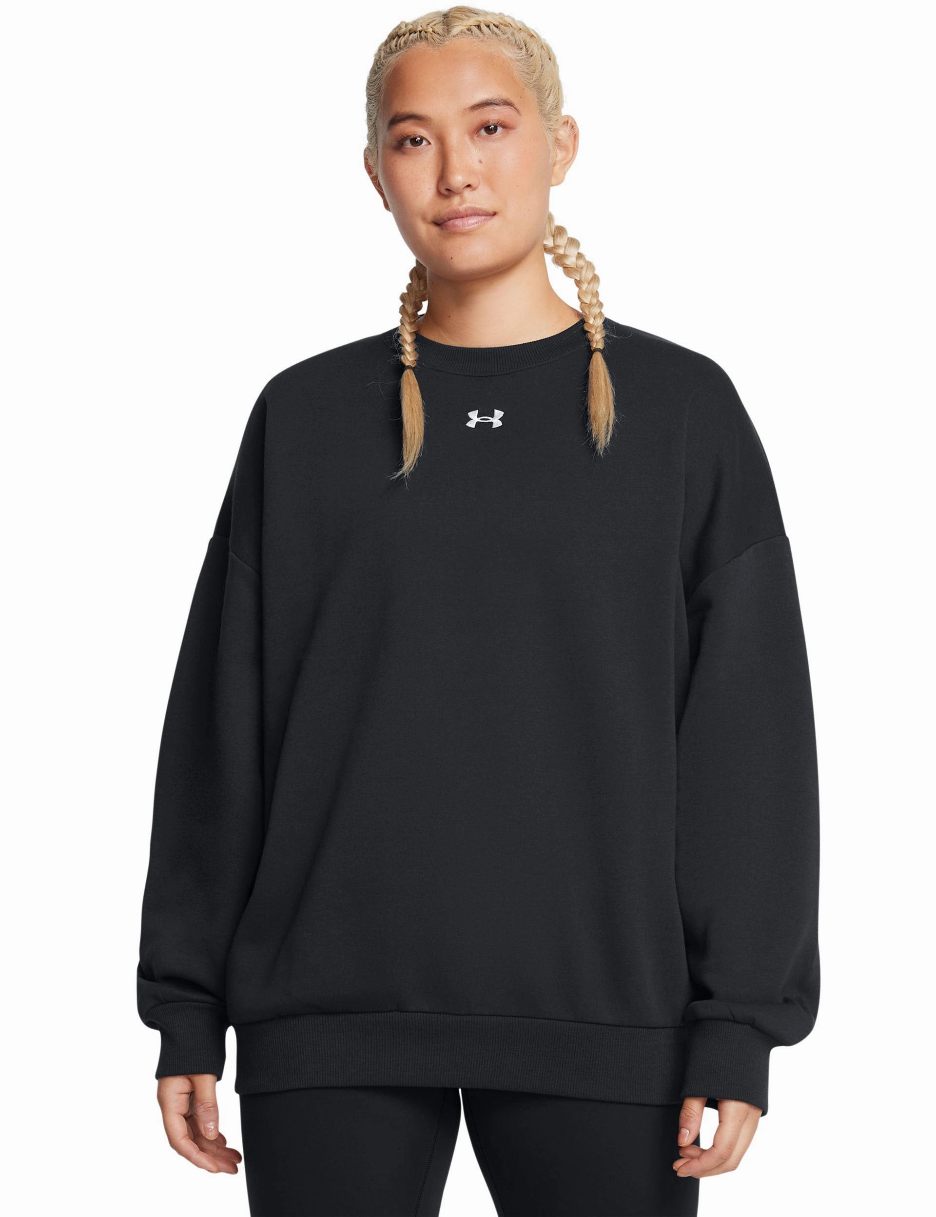 Rival Fleece Oversized Crew - Black/White Relaxed Fit Design Stretchable Cuffs