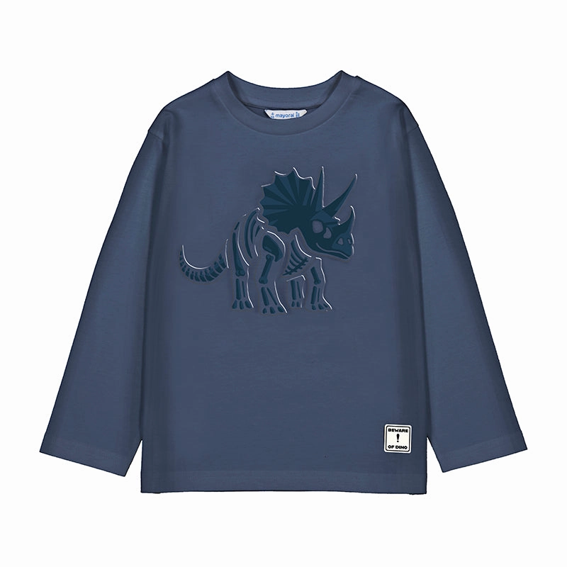 Mayoral Long Sleeve Pullover Sweatshirt - Steel Blue Dinosaur Relaxed - Fit Multicolor