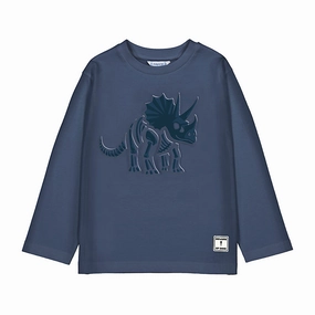 Glossy Mayoral Long Sleeve Pullover Sweatshirt - Steel Blue Dinosaur