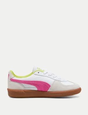 Palermo Leather Sneakers - White/Fluro Pink reinforced - heel - area shoes Curved Toe Box Design