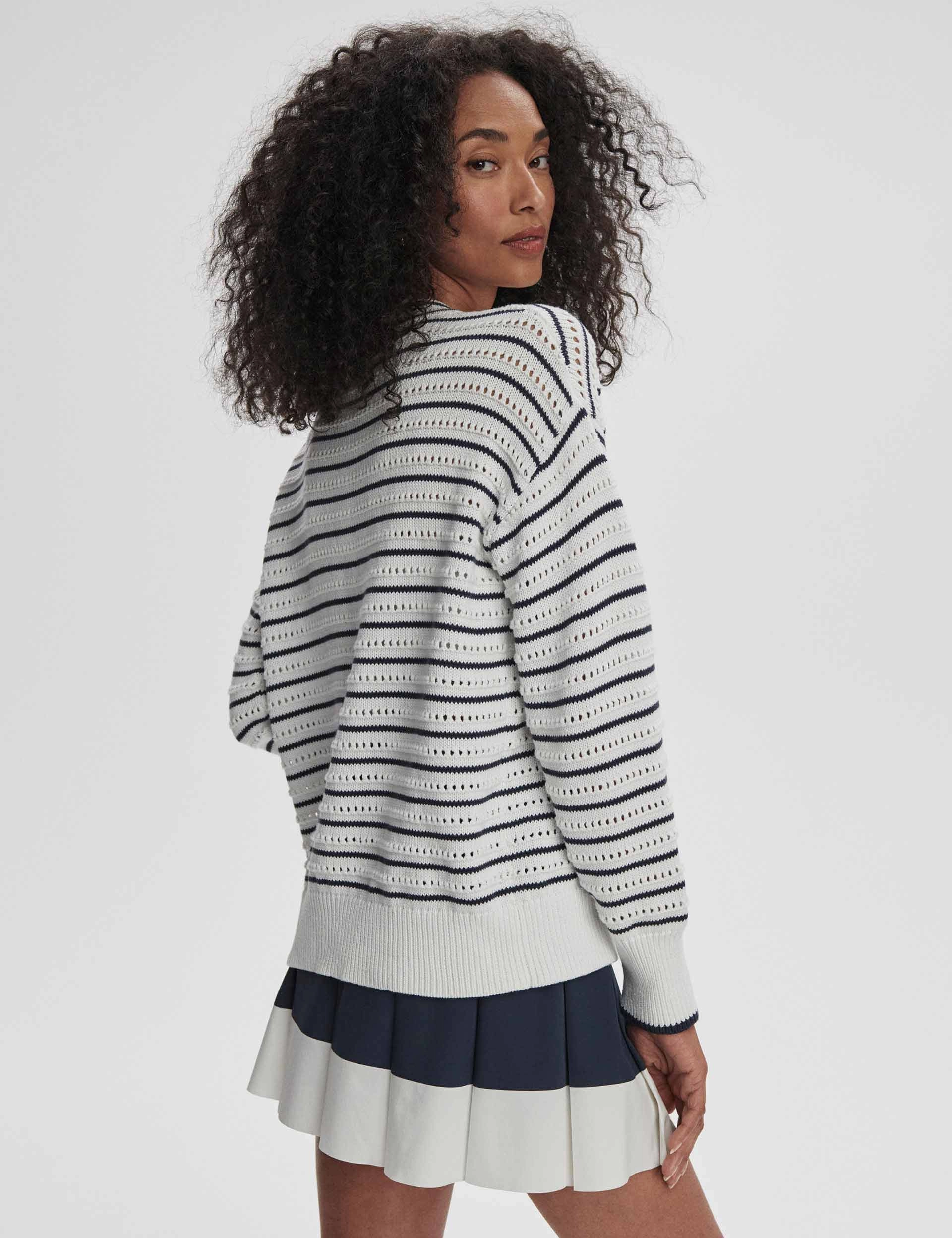 Odor Resistant Technology Antonia Relaxed Cardigan - White/Blue Nights