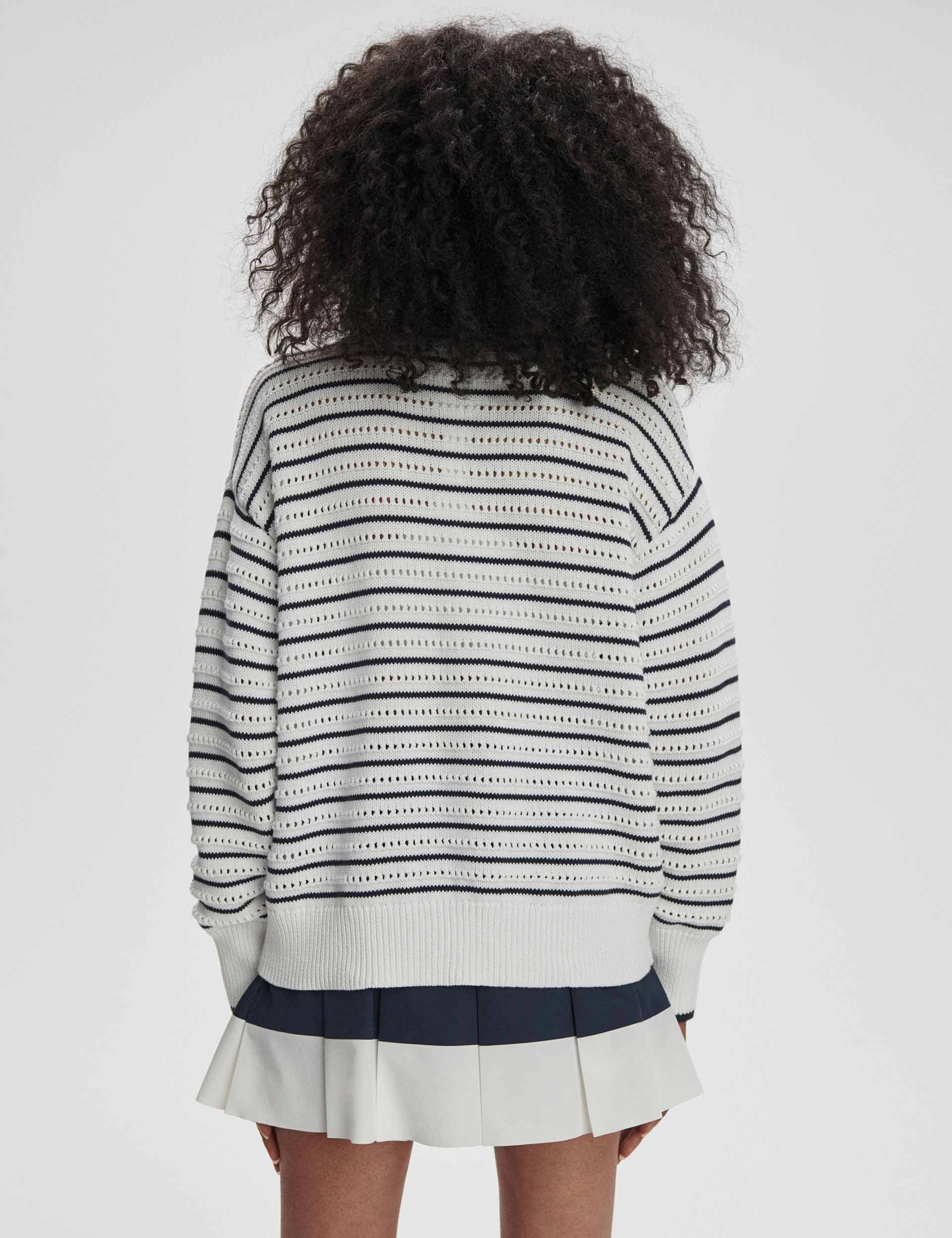 Antonia Relaxed Cardigan - White/Blue Nights HighStretchElastic EcoFriendly Dye Process