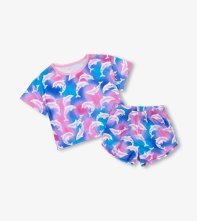colorful Hatley Shorts Sleep Set - Airbrushed Dolphins