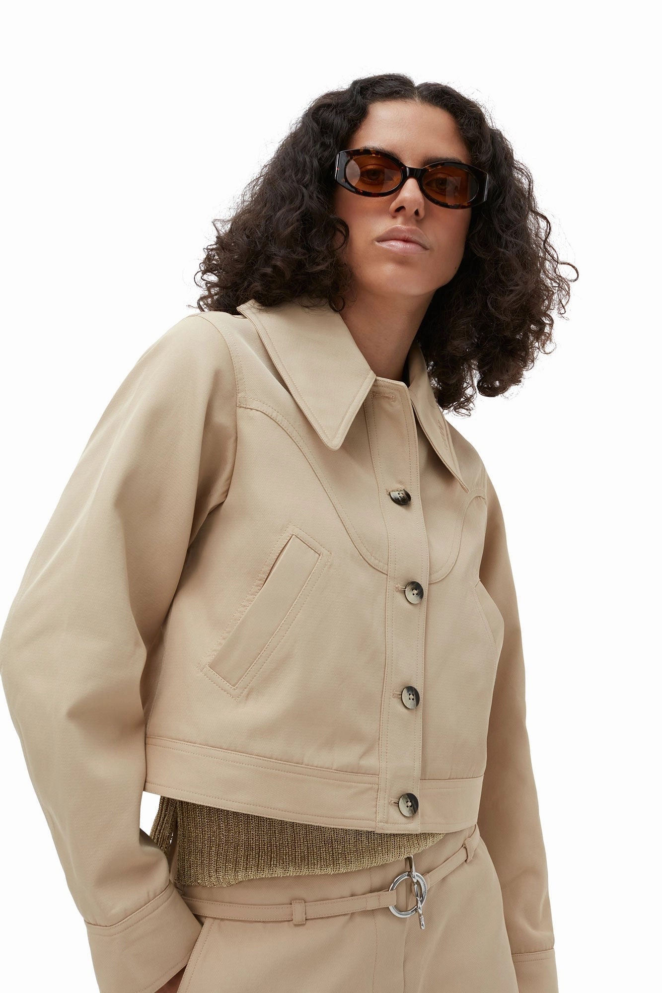 AntiPillingFabric Vegan Mood Ganni Heavy Twill Short Jacket 'Khaki'