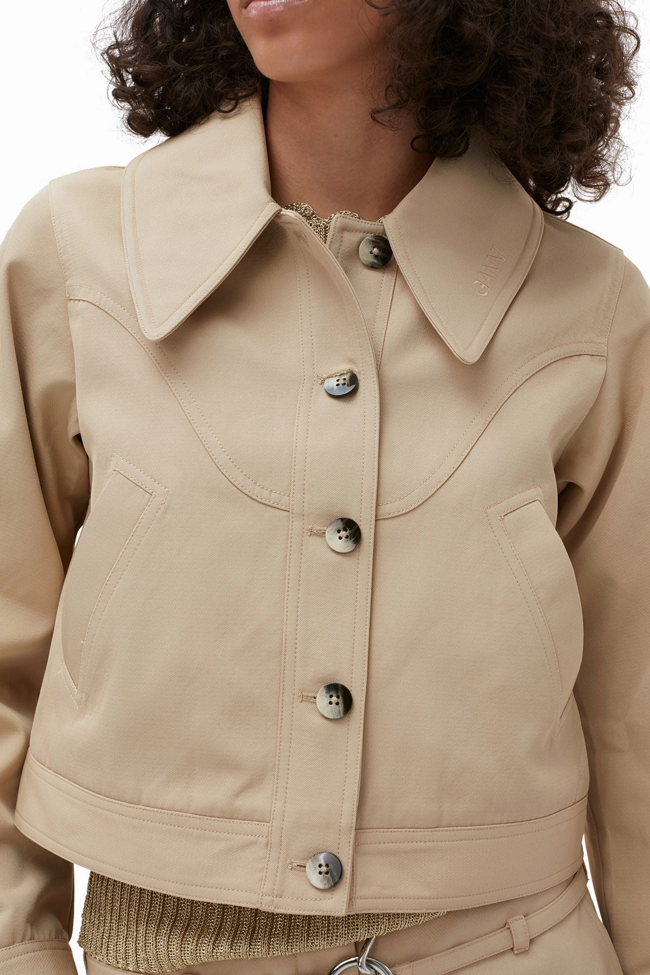 Ganni Heavy Twill Short Jacket 'Khaki' Princess Glow