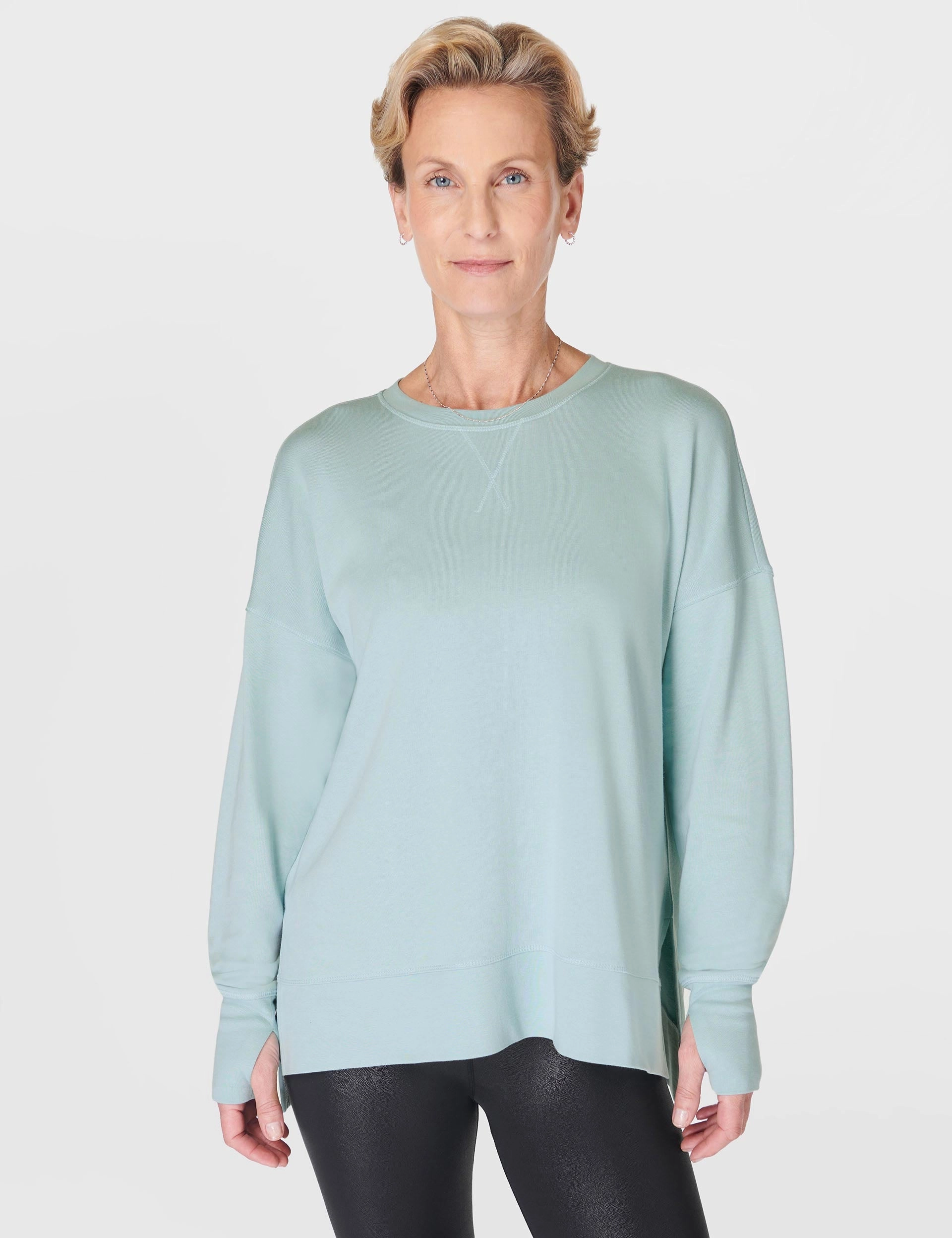 After Class Longline Sweatshirt - Muted Teal Blue AntiSnag Fabric All Day Comfort