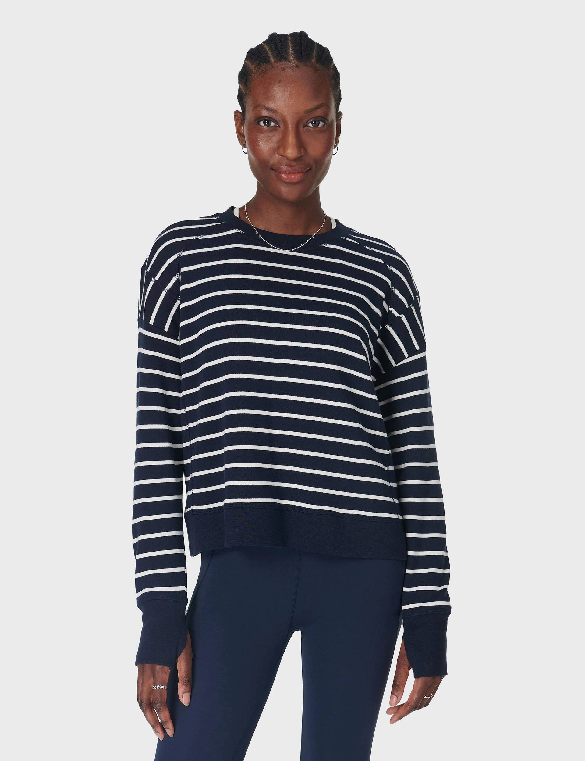 Lake Mood China Cool After Class Crop Sweatshirt - Navy White Stripe