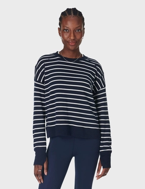 Lake Mood China Cool After Class Crop Sweatshirt - Navy White Stripe
