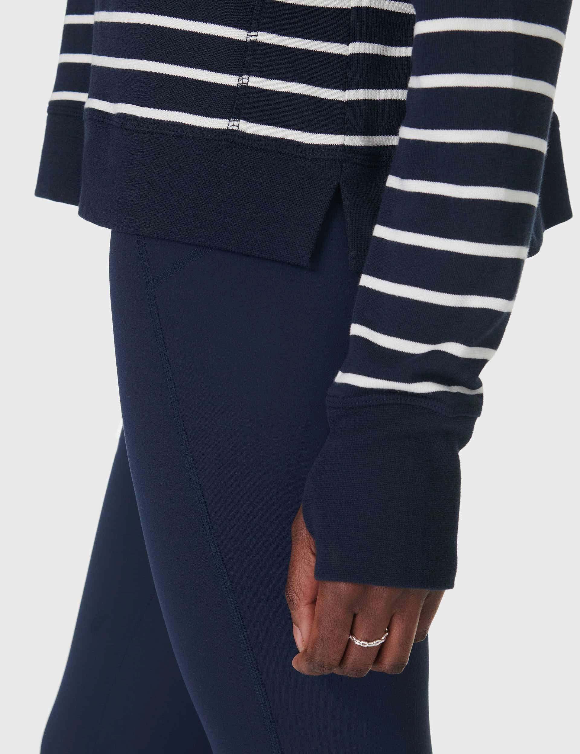 WrinkleFreeFabric SustainableProduction After Class Crop Sweatshirt - Navy White Stripe