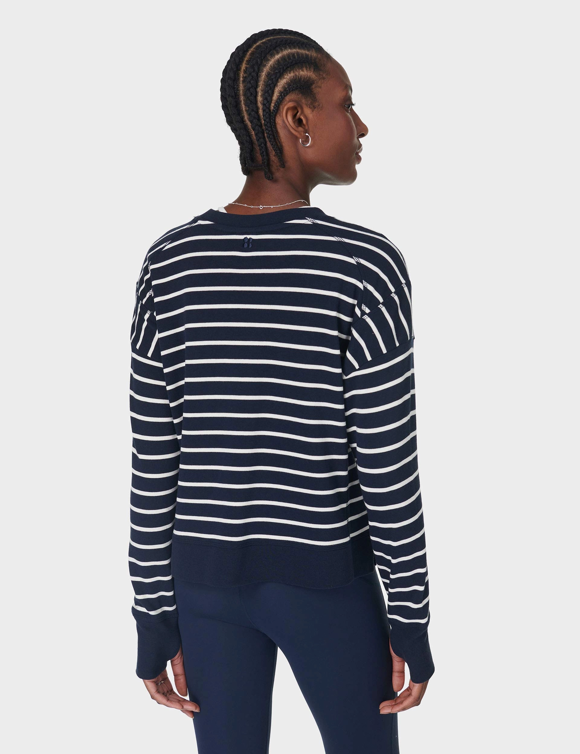 BalancedDrape After Class Crop Sweatshirt - Navy White Stripe