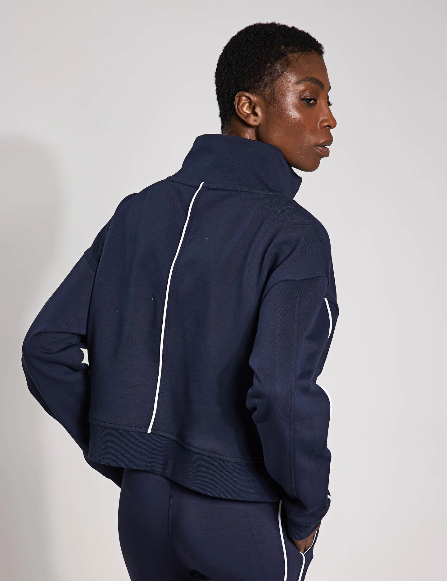 The Rihanna Set - Navy Blue/White Piping Durable Training Wear Cozy Comfort