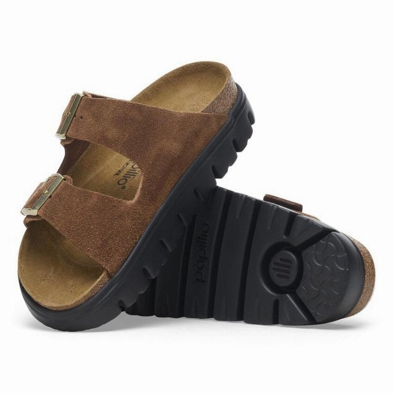 Birkenstock Women's Papillio Arizona Chunky - Dark Tea Suede 4Way Stretch