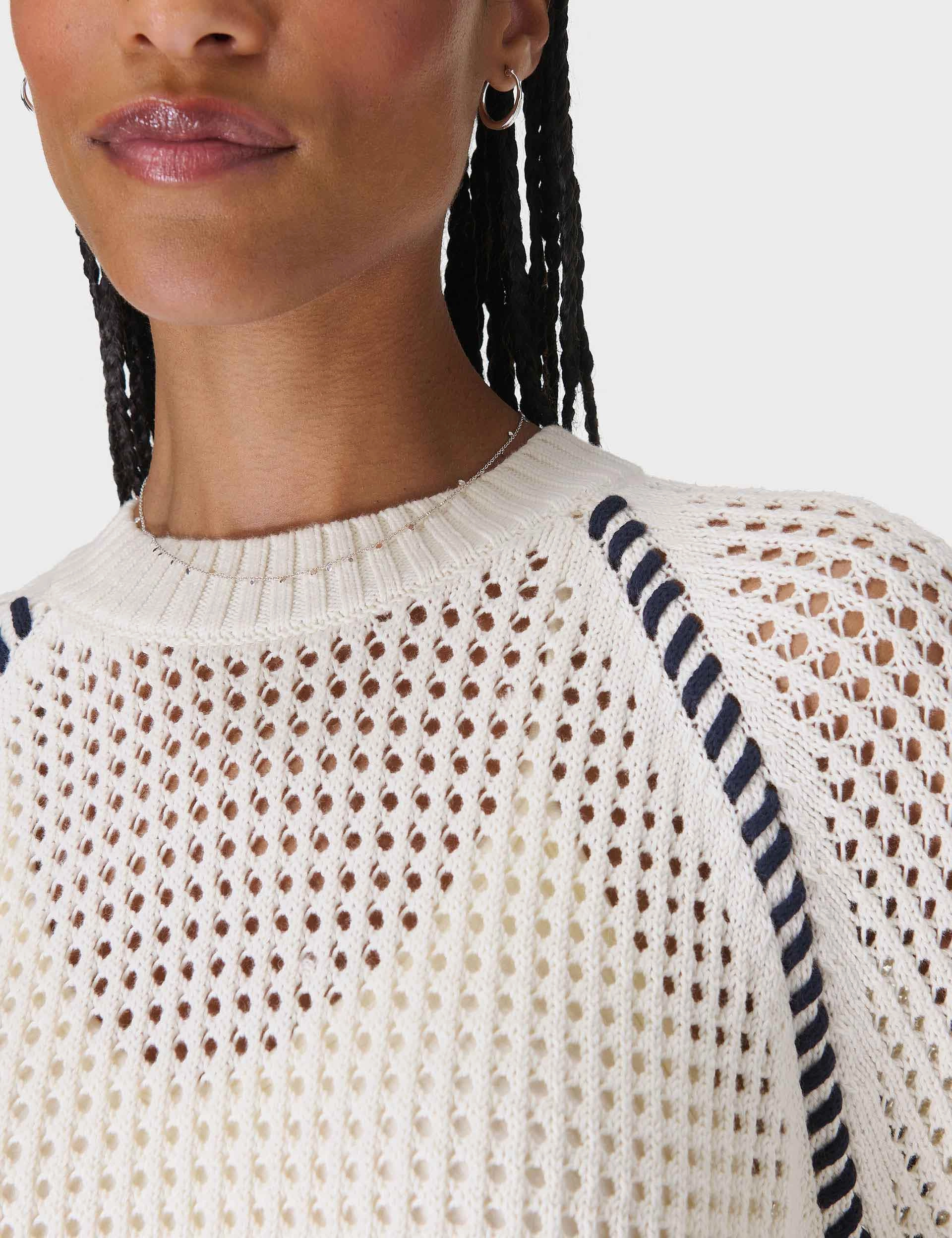 Raw Edge Detail Comfortable Fabric Tides High Whipstitch Jumper - Lily White