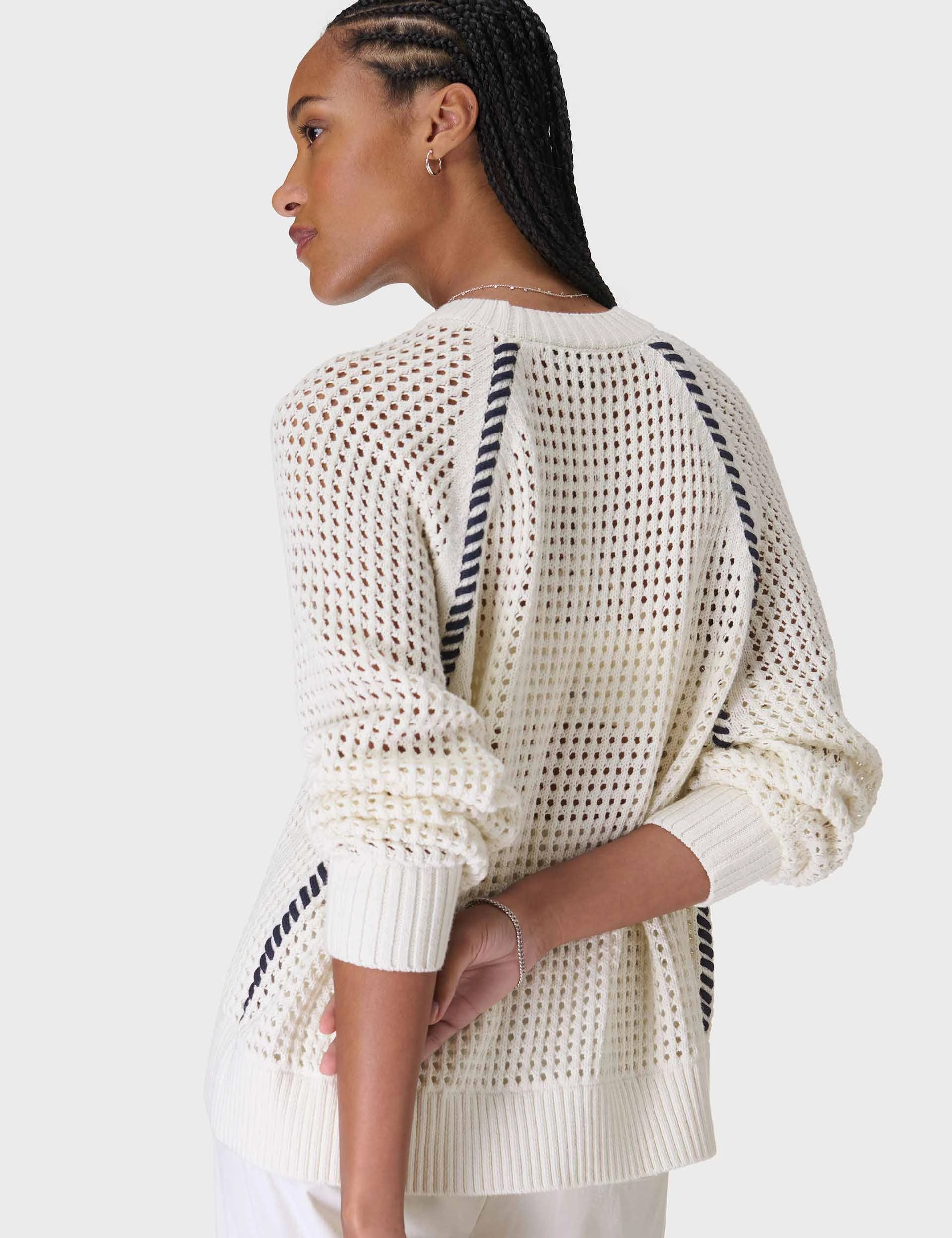 Trendy Cardigan TemperatureRegulating Material Tides High Whipstitch Jumper - Lily White