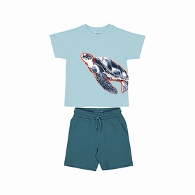 Travel wear for children Mayoral Knit Short Set - Sky/Regatta Sea Turtle