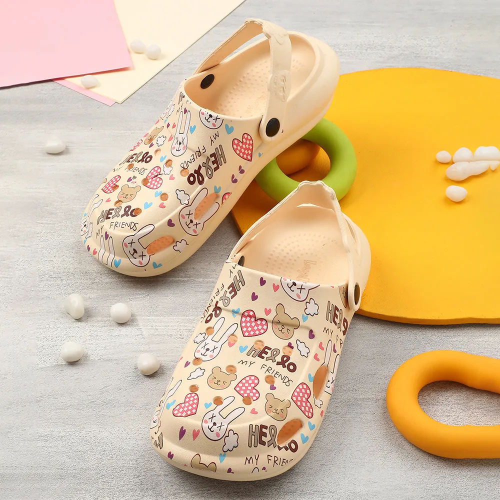 Lucy & Luke Beige Casual Slingback Printed Clogs For Kids ALEX-K3E By Liberty Cold - resistant