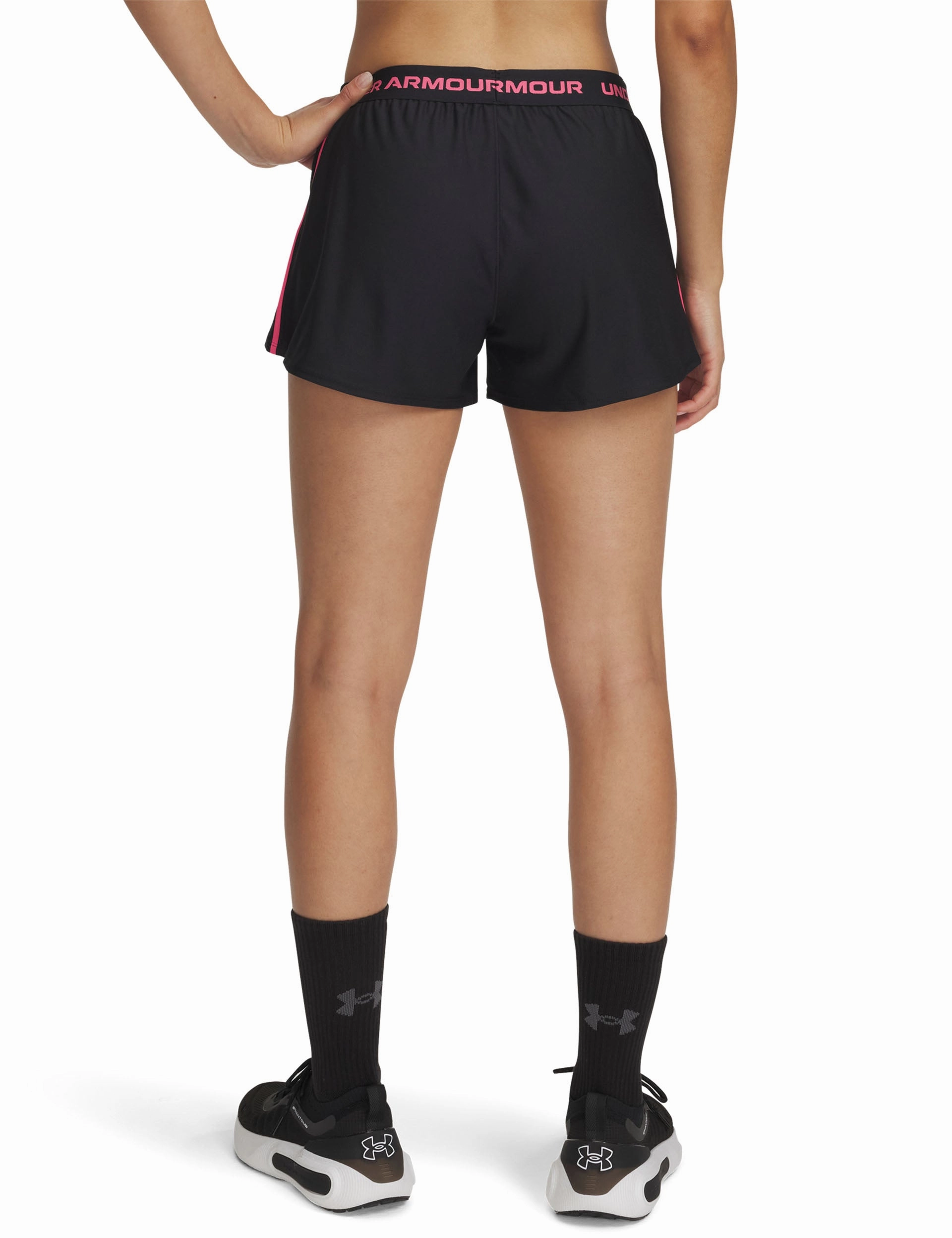 UA Tech Play Up Shorts - Black/Super Pink holiday apparel