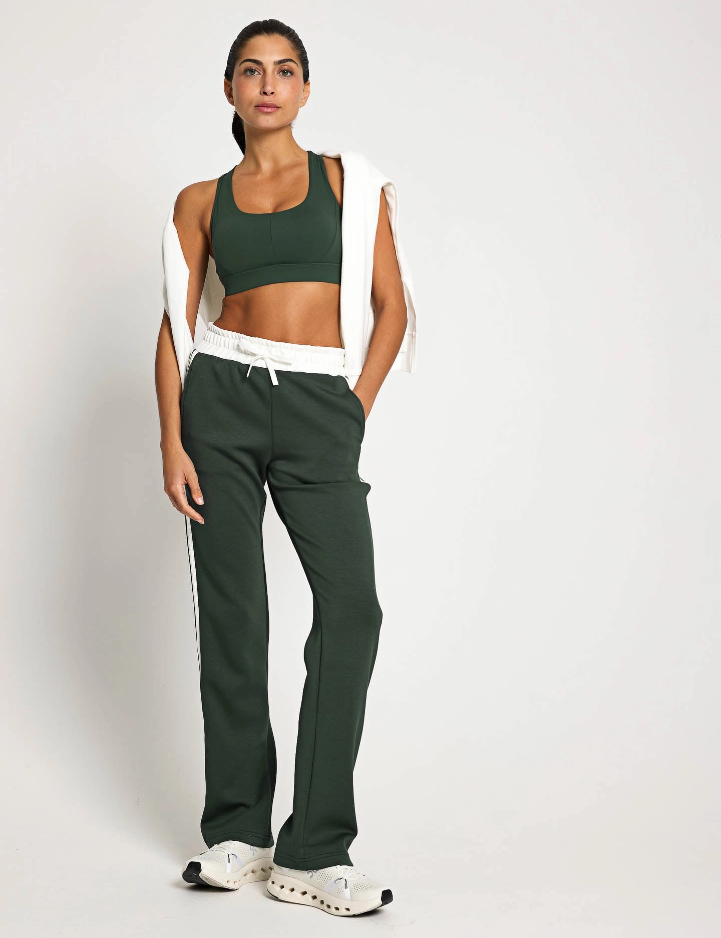 Nikki Wide Leg Jogger - Deep Green Endurance Fit High Rise Support